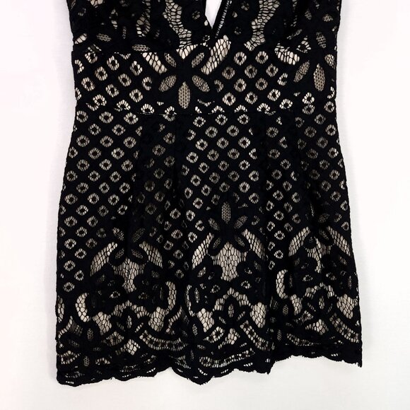 Free People One Million Lovers Mini Dress Size 4 Black Lace Overlay Low V-neck - Picture 15 of 16
